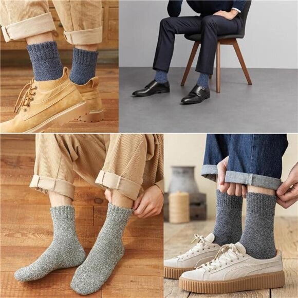 Wool Socks Men's Thick 5 Pairs Thermal Warm Winter Men Super Soft Cozy Boot Hike - Picture 2 of 7